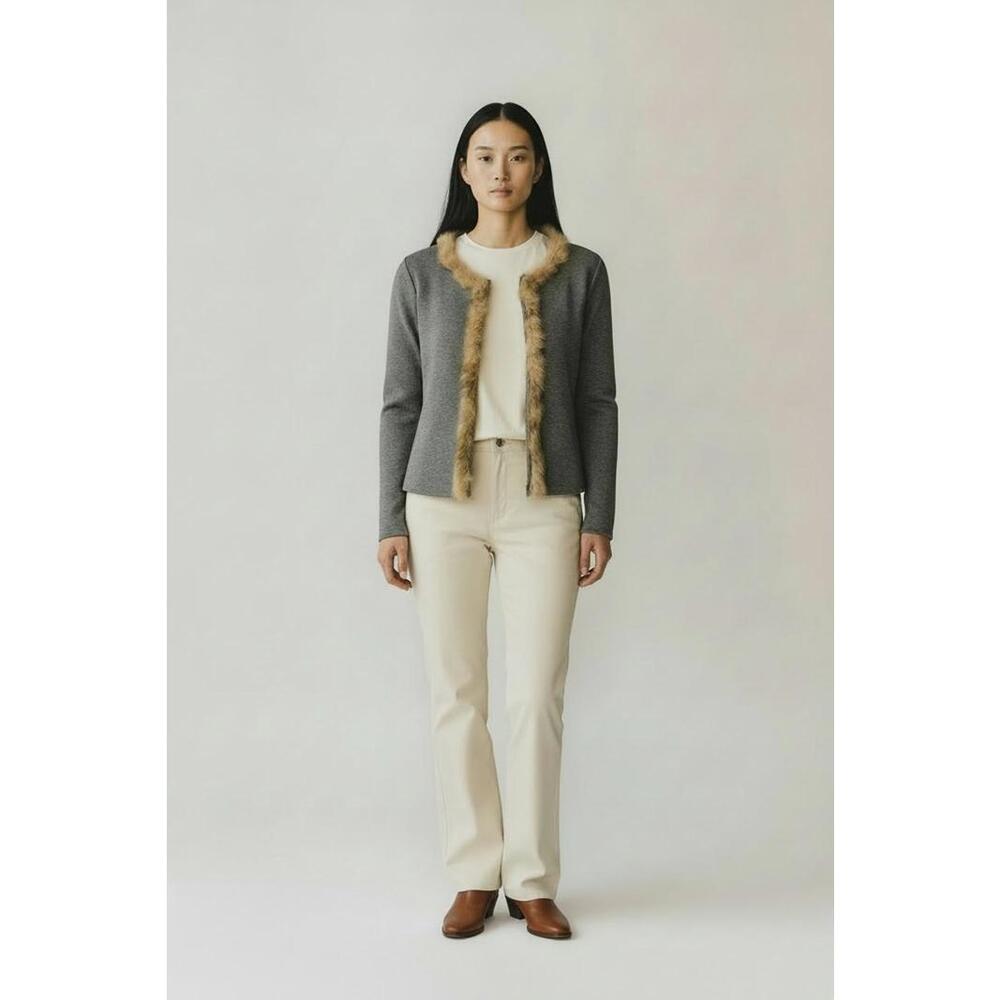 Chico's Heather Gray Faux Fur Natasha Cardigan Sweater, Size 2 (US L/12)